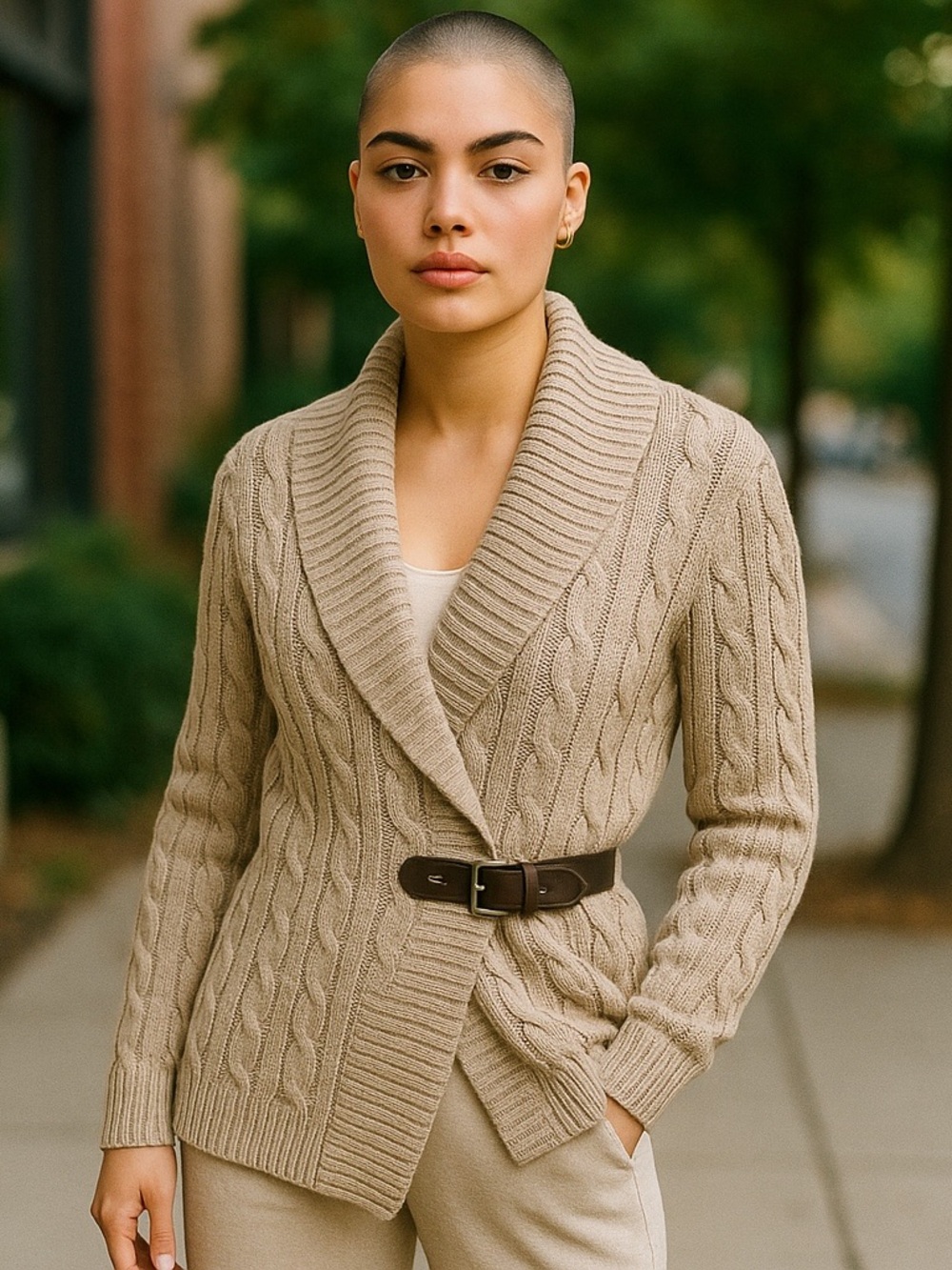 Ralph Lauren Cozy Cable-Knit Shawl Collar Cardigan Sweater - Cream